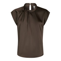 Neo Noir - Top - Fleur Drapy Satin Blouse - Dark Brown