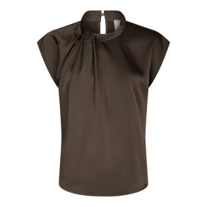 Neo Noir - Top - Fleur Drapy Satin Blouse - Dark Brown