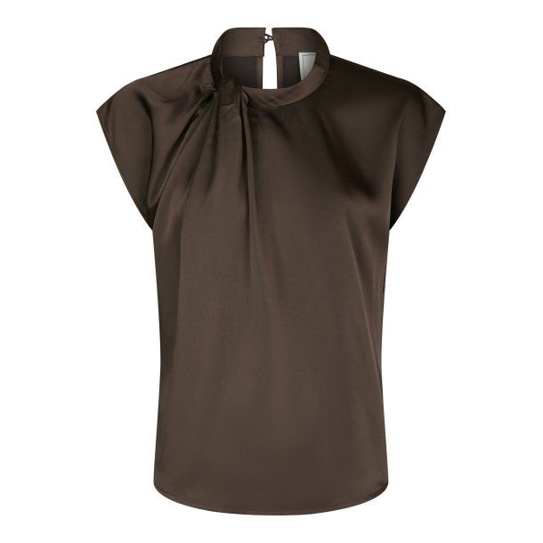 Neo Noir - Top - Fleur Drapy Satin Blouse - Dark Brown