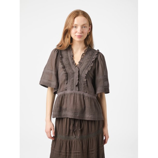 Neo Noir - Bluse - Evienne S Voile Top - Dark Brown