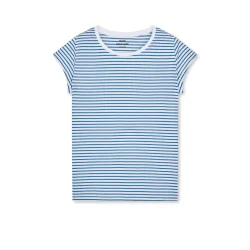 Mads N�rgaard - Fine Jersey Stripe Teasy Tee FAV - Brilliant White/Bright Cobalt