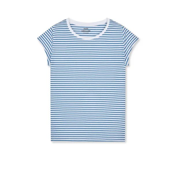 Mads N�rgaard - Fine Jersey Stripe Teasy Tee FAV - Brilliant White/Bright Cobalt