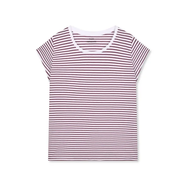 Mads N�rgaard - Stripe Teasy Tee - Brilliant White/Winetasting