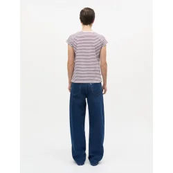 Mads N�rgaard - Stripe Teasy Tee - Brilliant White/Winetasting