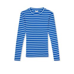 Mads Nrgaard - Bluse 2x2 Cotton Stripe Tuba Tee - Surf The Web/Vanilla Ice