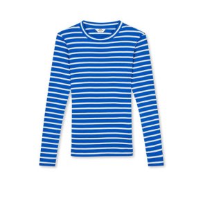 Mads Nrgaard - Bluse 2x2 Cotton Stripe Tuba Tee - Surf The Web/Vanilla Ice