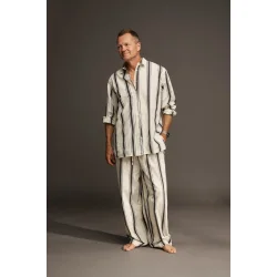 Moshi Moshi Mind - 25 clean shirt stripe - Ecru/Dark Brown/White
