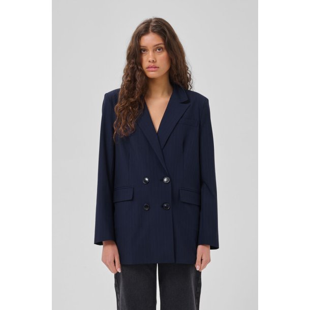 My essential Wardrobe - Lana Boxy Blazer - Dark sapphire Blue W. Stripe
