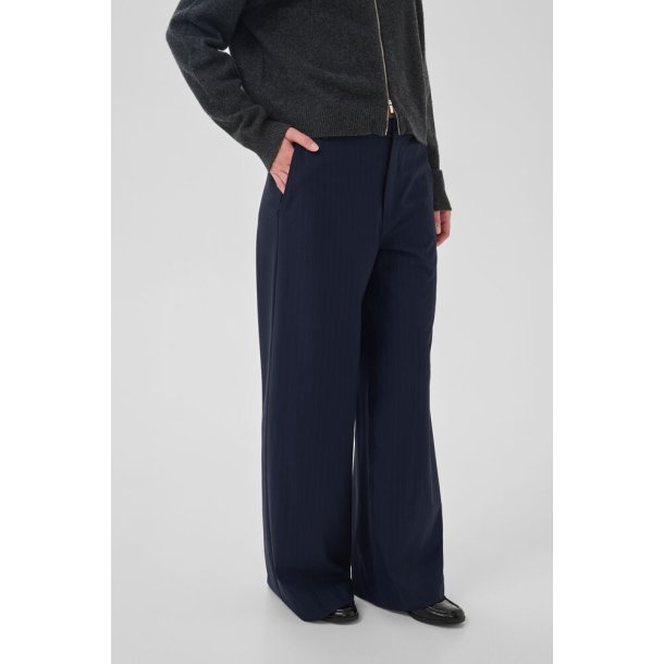 My Essential Wardrobe - Bukser Lana X- Wide Pant - Dark sapphire Blue W. Stripe