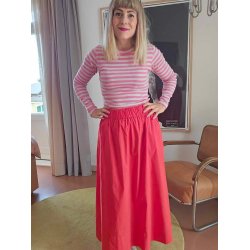 Mads Nrgaard - Bluse 2x2 Cotton Stripe Tuba Tee - Carmine Rose/Quiet Gray