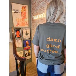KAFFEBANKEN - T-shirt - Damn good coffee - Army/Orange - 