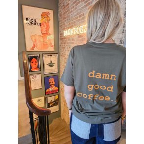 KAFFEBANKEN - T-shirt - Damn good coffee - Army/Orange - 
