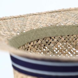 Fiebig - Straw Hat Traveller - Striped Grosgrain - Navy blue 