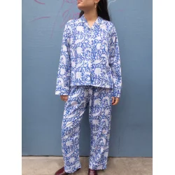 Craft Sisters - Pyjamas Blockprint - Blue Flower