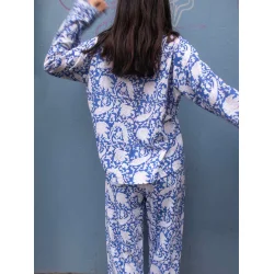 Craft Sisters - Pyjamas Blockprint - Blue Flower
