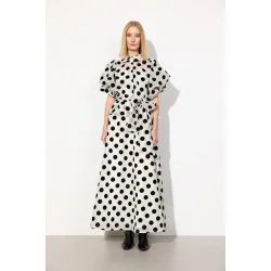 Hunkn - Bobby Long Skirt - White/Dots 