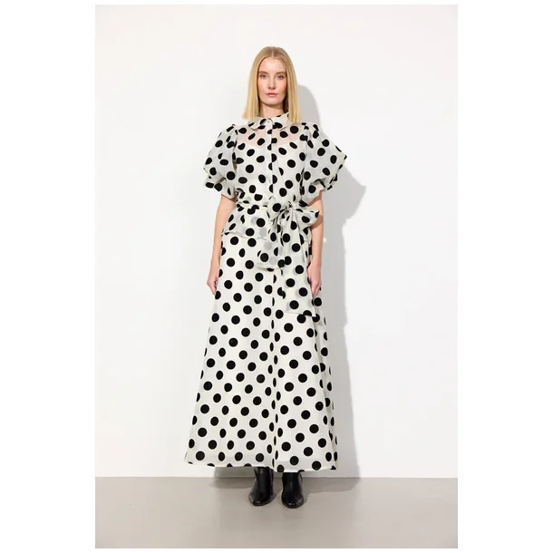 Hunkn - Bobby Long Skirt - White/Dots 