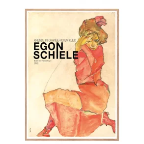 Permild og Rosengreen - Indrammet Plakat - Egon Schiele, Kniende in kleid.  OBS: SENDES IKKE