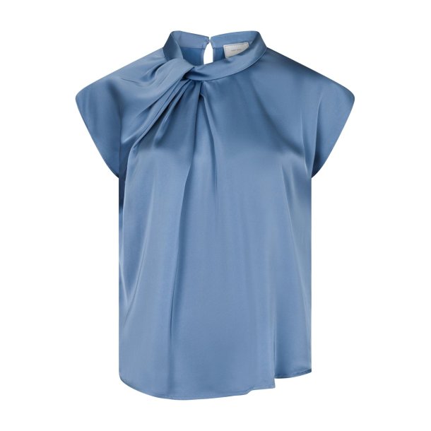 Neo Noir - Bluse - Fleur Drapy Satin Blouse - Dusty Blue