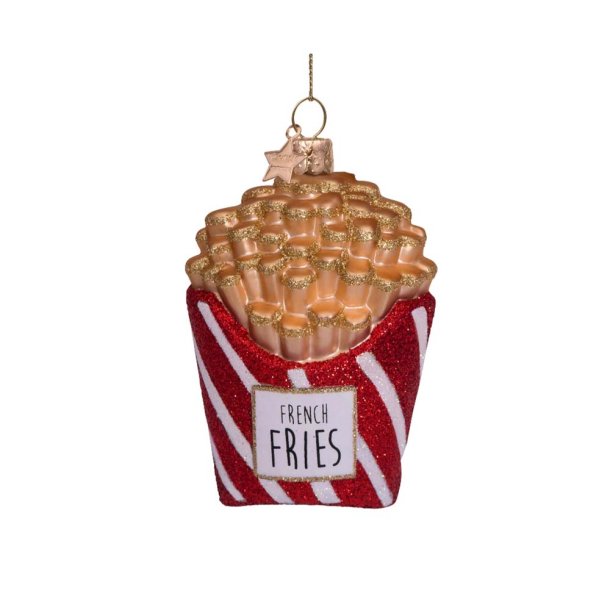 Vondels - Julekugle - Red/White Glitter French Fries - H 11cm