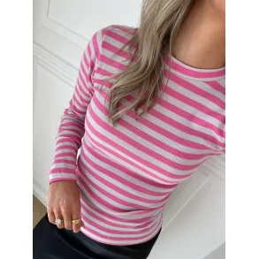 Mads N�rgaard - Bluse 2x2 Cotton Stripe Tuba Tee - Carmine Rose/Quiet Gray