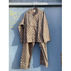 Craft Sisters - Pyjamas Blockprint - Three Flower Blue