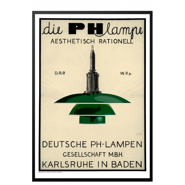 Permild og Rosengreen  - Indrammet Plakat Grn PH Lampe OBS: SENDES IKKE