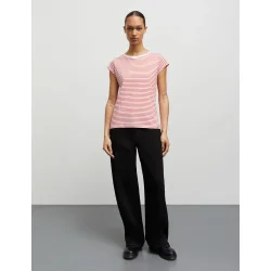 Mads Nrgaard - T-shirt Fine Jersey Stripe Teasy Tee - Fiery Red/Brilliant White