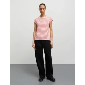 Mads Nrgaard - T-shirt Fine Jersey Stripe Teasy Tee - Fiery Red/Brilliant White