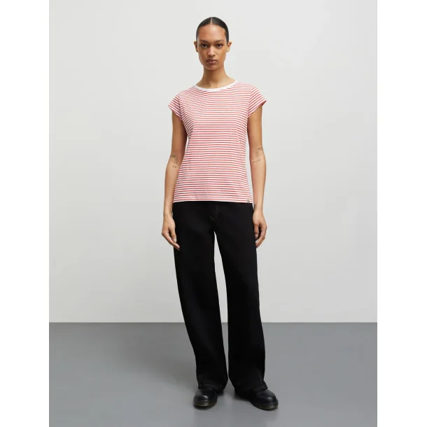 Mads Nrgaard - T-shirt Fine Jersey Stripe Teasy Tee - Fiery Red/Brilliant White