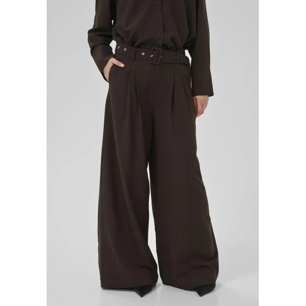  My Essential Wardrobe - Bukser - Vitta High Wide Pant - Espresso W. Stripe