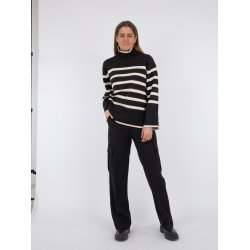 Neo Noir - Bluse Fanning Stripe Knit Blouse - Black