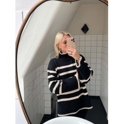 Neo Noir - Bluse Fanning Stripe Knit Blouse - Black