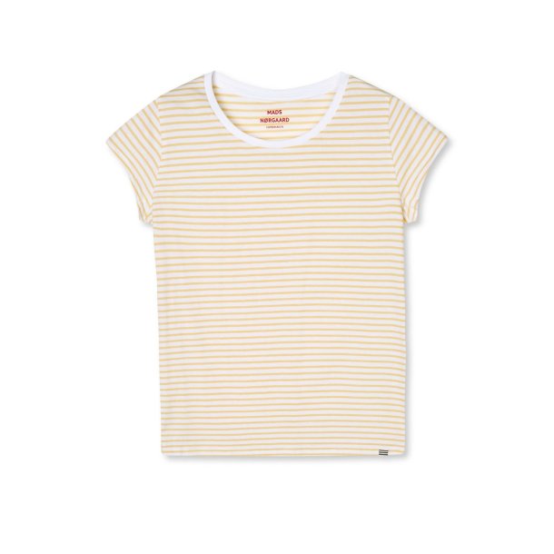 Mads Nrgaard - T-shirt Fine Jersey Stripe Teasy Tee - Brilliant White/Straw