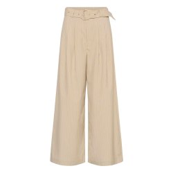 My Essential Wardrobe - Bukser - Vitta High Wide Pant - Brown Rice W. Stripe