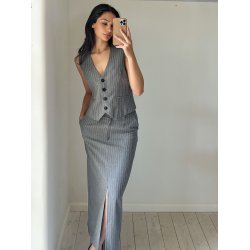 Neo Noir - Nederdel - Leland Pinstripe Skirt - Grey Melange
