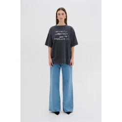 My Essential Wardrobe - Lisa Front Print Tee - Dark Grey Random Wash
