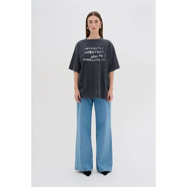 My Essential Wardrobe - Lisa Front Print Tee - Dark Grey Random Wash