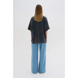 My Essential Wardrobe - Lisa Front Print Tee - Dark Grey Random Wash