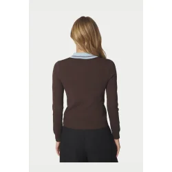 Neo Noir - Filiana Contrast Polo Blouse - Brown