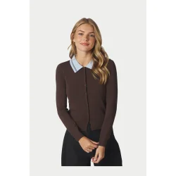 Neo Noir - Filiana Contrast Polo Blouse - Brown