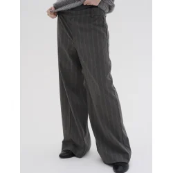 My Essential Wardrobe - Tito Wide Pant - Grey W. White Stripes