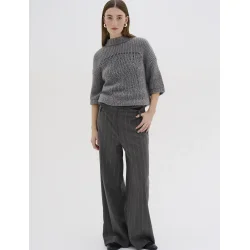 My Essential Wardrobe - Tito Wide Pant - Grey W. White Stripes